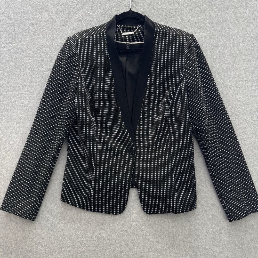 White House Black Market One-Button Blazer Sz 14 Black Dot Print Career Office